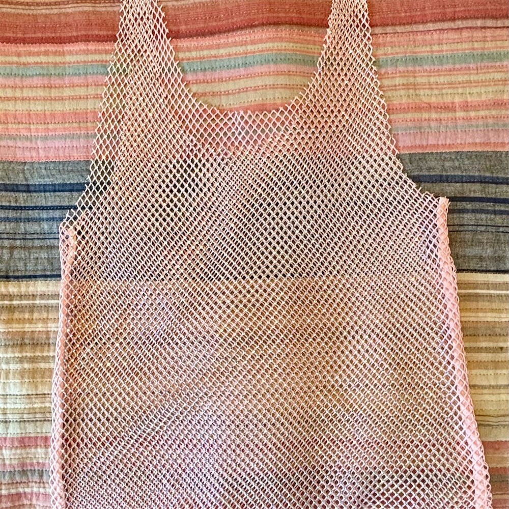 Free People Tank Pink Sheer Mesh Fishnet Scoop Neck